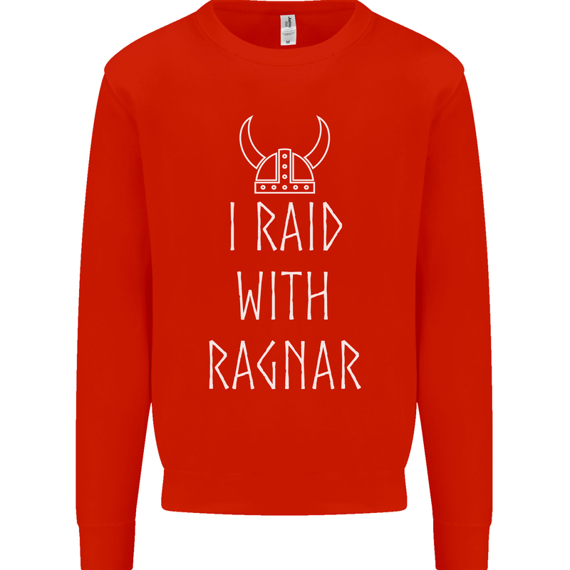 I Raid With Ragnar The Vikings Valhalla Kids Sweatshirt Jumper Bright Red