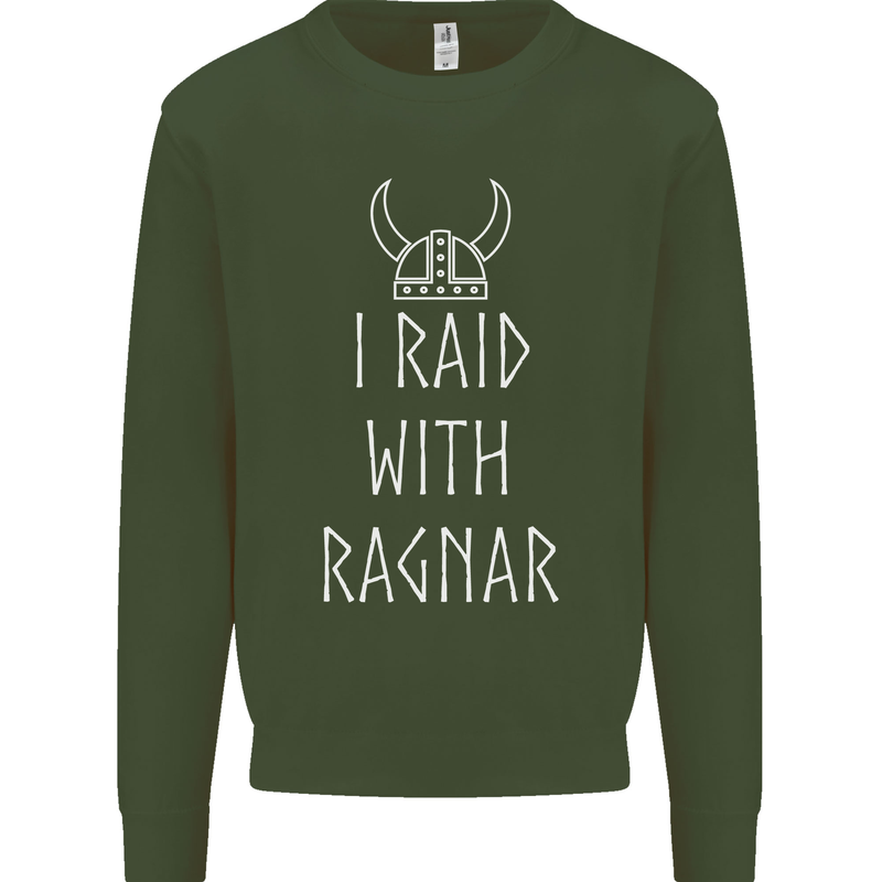 I Raid With Ragnar The Vikings Valhalla Kids Sweatshirt Jumper Forest Green