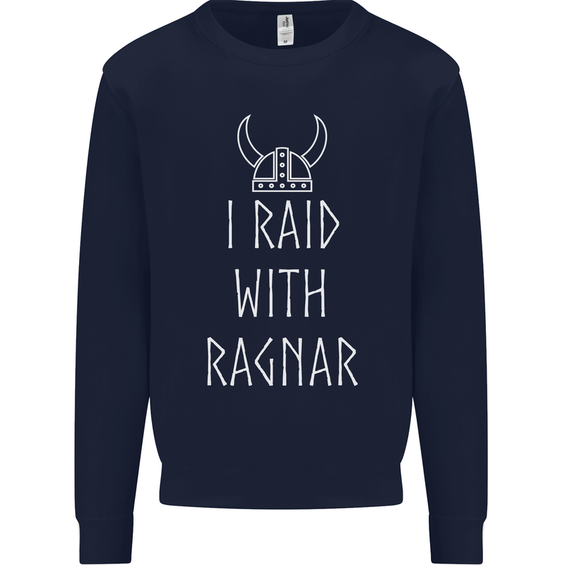 I Raid With Ragnar The Vikings Valhalla Kids Sweatshirt Jumper Navy Blue