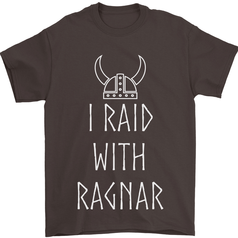I Raid With Ragnar The Vikings Valhalla Mens T-Shirt Cotton Gildan Dark Chocolate
