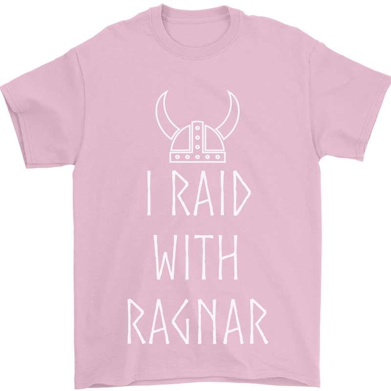 I Raid With Ragnar The Vikings Valhalla Mens T-Shirt Cotton Gildan Light Pink