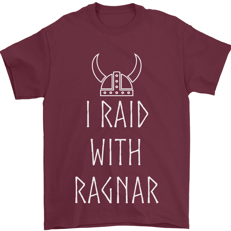 I Raid With Ragnar The Vikings Valhalla Mens T-Shirt Cotton Gildan Maroon