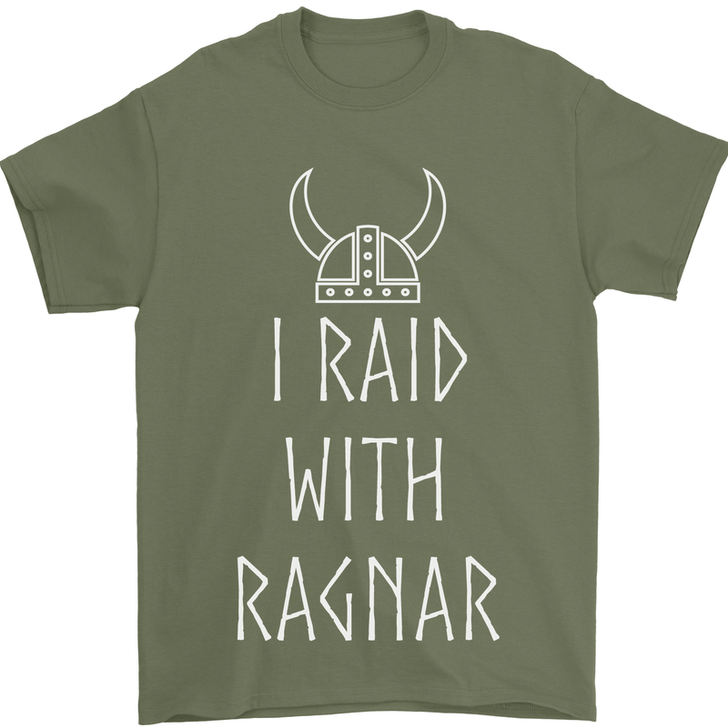 I Raid With Ragnar The Vikings Valhalla Mens T-Shirt Cotton Gildan Military Green