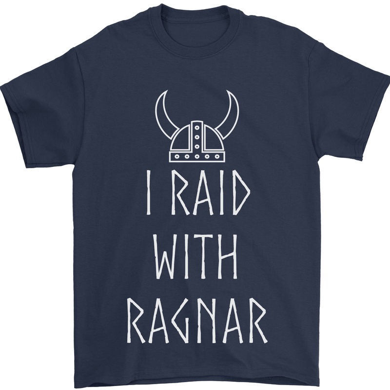 I Raid With Ragnar The Vikings Valhalla Mens T-Shirt Cotton Gildan Navy Blue