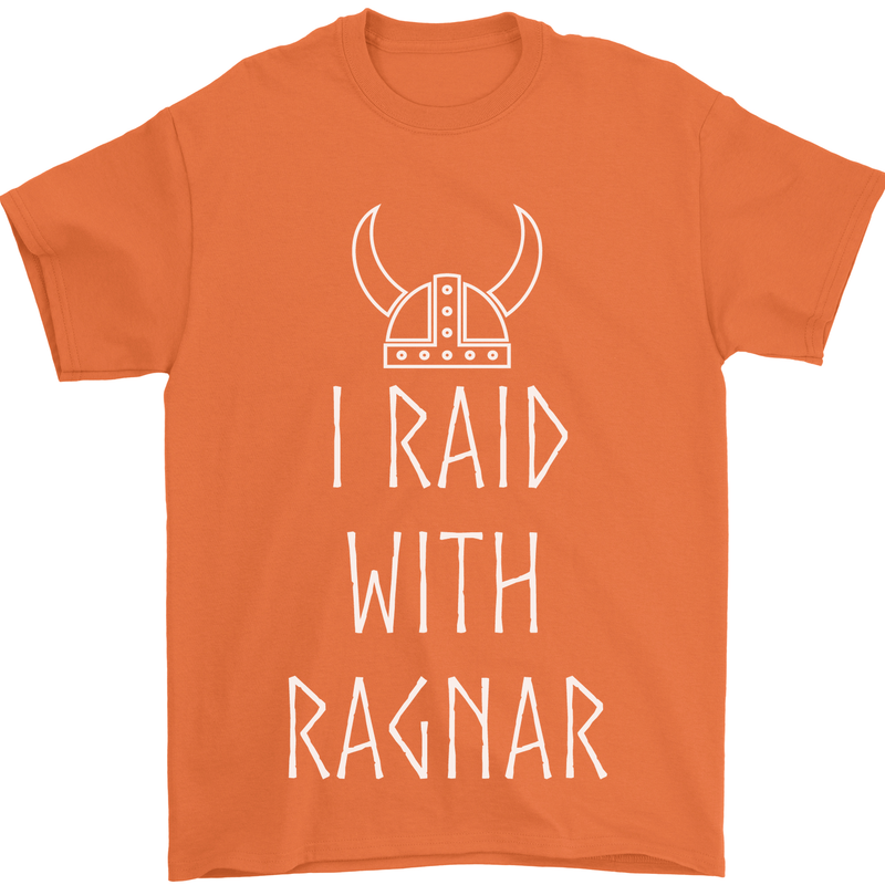 I Raid With Ragnar The Vikings Valhalla Mens T-Shirt Cotton Gildan Orange