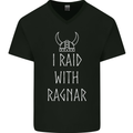 I Raid With Ragnar The Vikings Valhalla Mens V-Neck Cotton T-Shirt Black