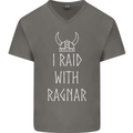 I Raid With Ragnar The Vikings Valhalla Mens V-Neck Cotton T-Shirt Charcoal