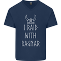 I Raid With Ragnar The Vikings Valhalla Mens V-Neck Cotton T-Shirt Navy Blue