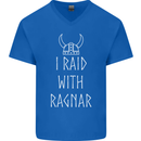 I Raid With Ragnar The Vikings Valhalla Mens V-Neck Cotton T-Shirt Royal Blue