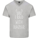 I Raid With Ragnar The Vikings Valhalla Mens V-Neck Cotton T-Shirt Sports Grey