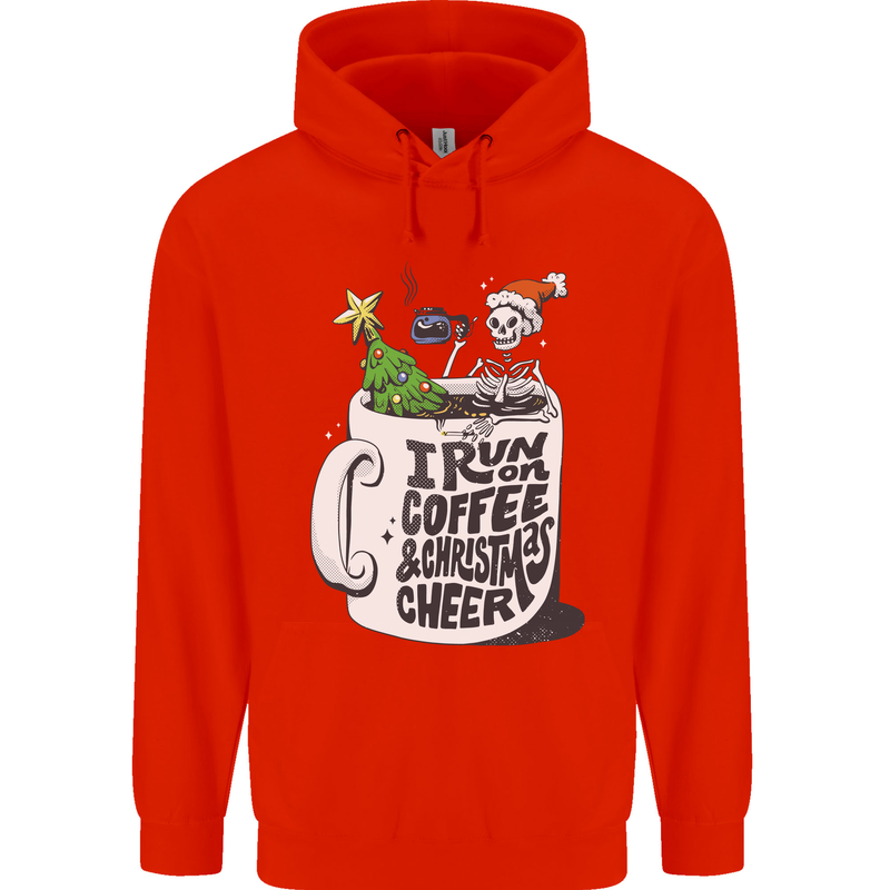 I Run On Coffee and Christmas Cheer Skull Childrens Kids Hoodie Bright Red