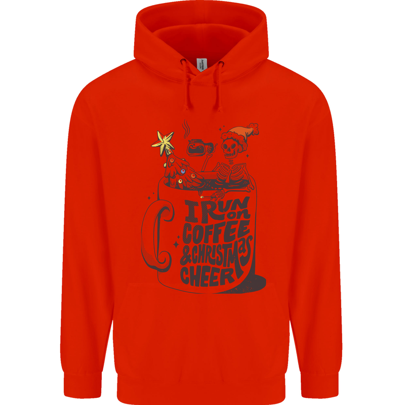 I Run On Coffee and Christmas Cheer Skull Childrens Kids Hoodie Bright Red