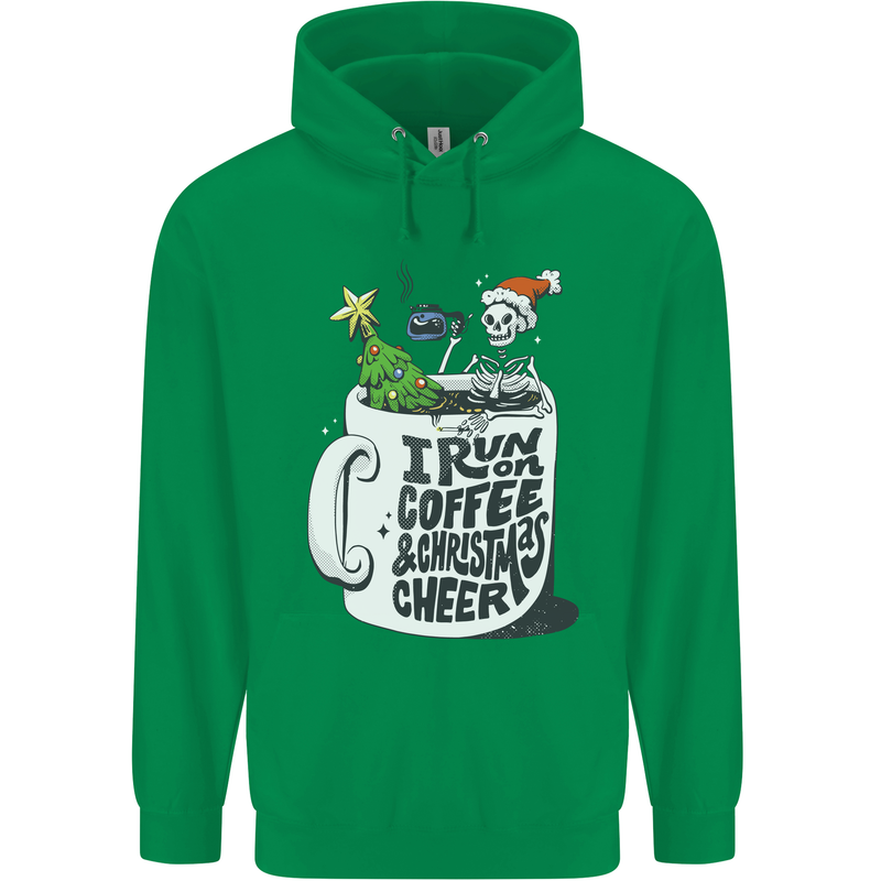 I Run On Coffee and Christmas Cheer Skull Childrens Kids Hoodie Irish Green