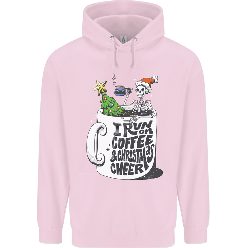 I Run On Coffee and Christmas Cheer Skull Childrens Kids Hoodie Light Pink