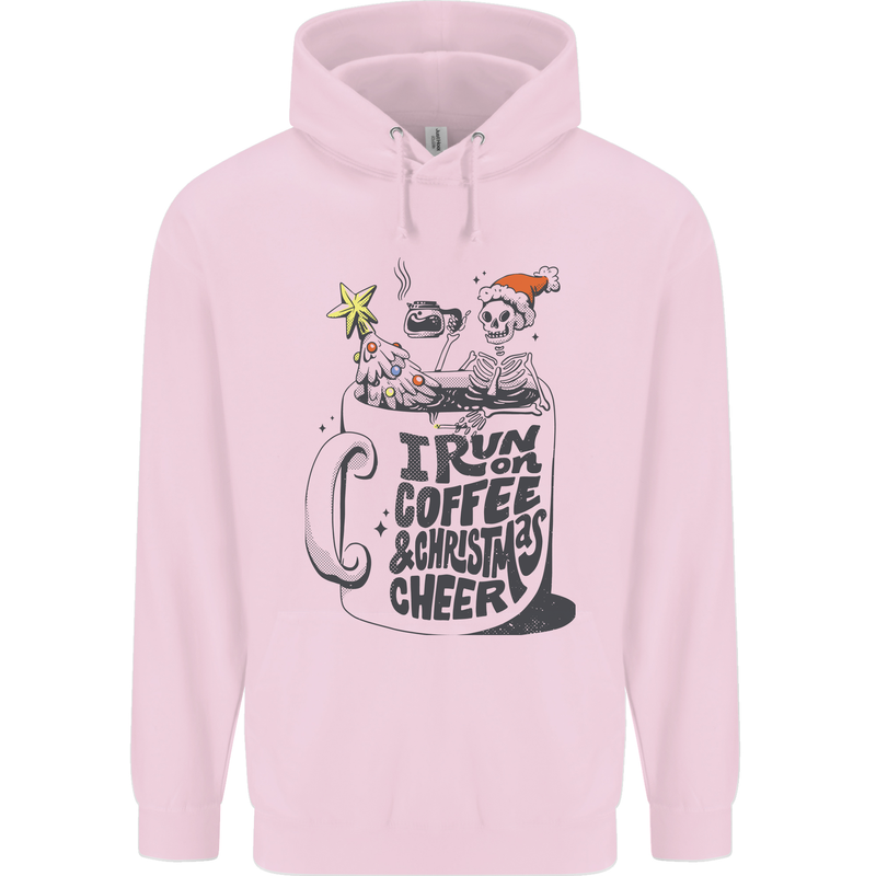 I Run On Coffee and Christmas Cheer Skull Childrens Kids Hoodie Light Pink