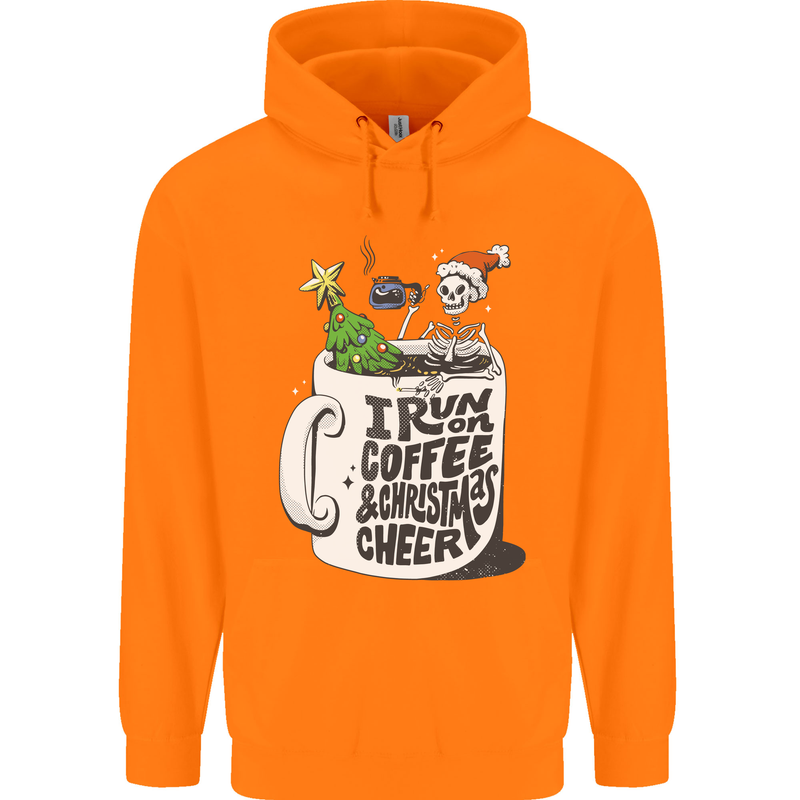I Run On Coffee and Christmas Cheer Skull Childrens Kids Hoodie Orange