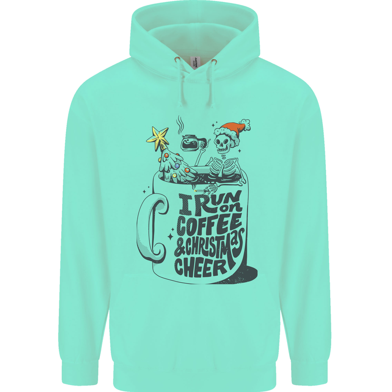 I Run On Coffee and Christmas Cheer Skull Childrens Kids Hoodie Peppermint