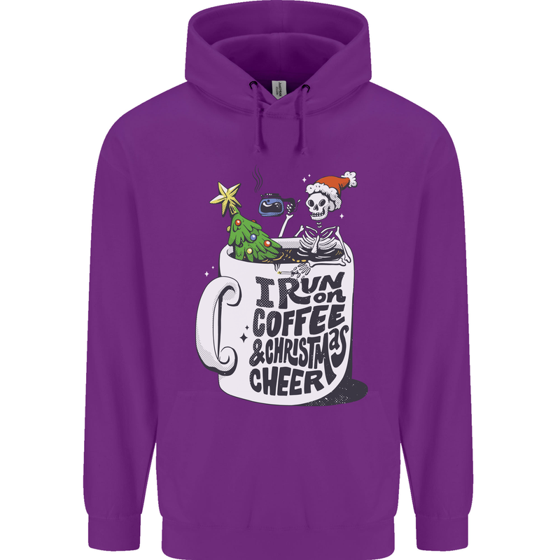 I Run On Coffee and Christmas Cheer Skull Childrens Kids Hoodie Purple