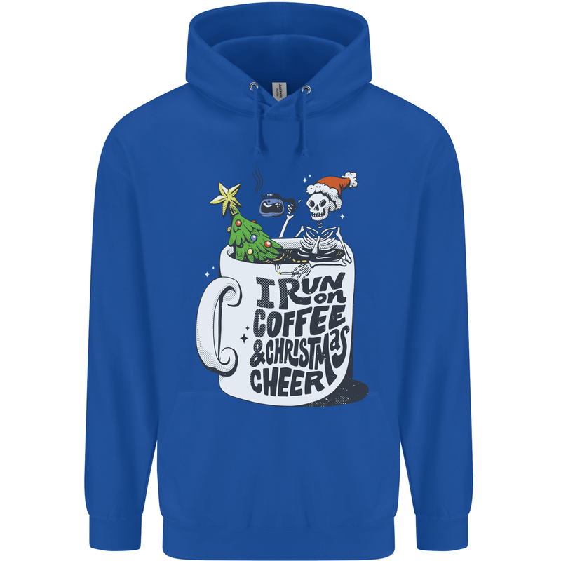 I Run On Coffee and Christmas Cheer Skull Childrens Kids Hoodie Royal Blue