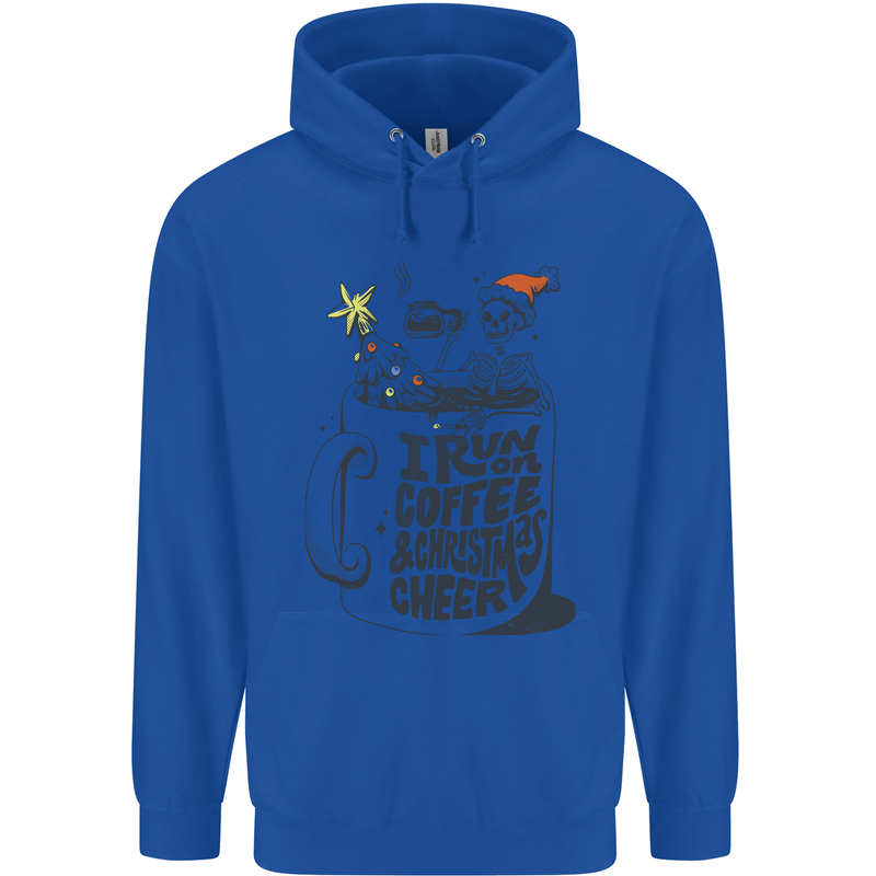I Run On Coffee and Christmas Cheer Skull Childrens Kids Hoodie Royal Blue