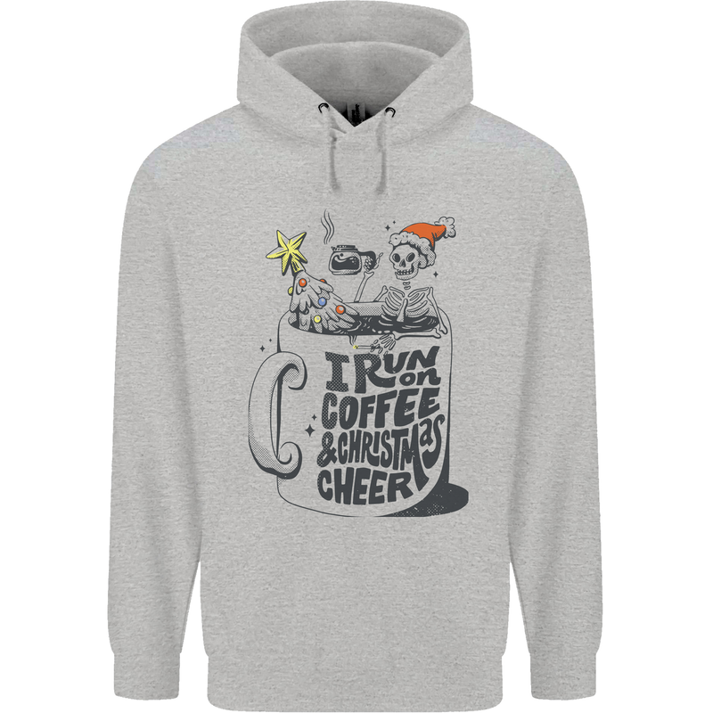 I Run On Coffee and Christmas Cheer Skull Childrens Kids Hoodie Sports Grey