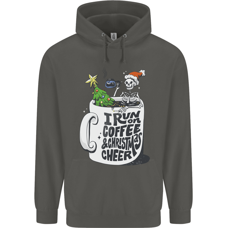 I Run On Coffee and Christmas Cheer Skull Childrens Kids Hoodie Storm Grey