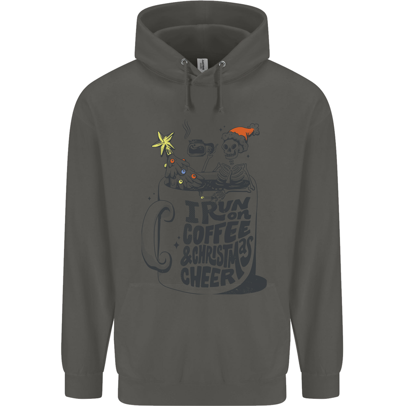 I Run On Coffee and Christmas Cheer Skull Childrens Kids Hoodie Storm Grey