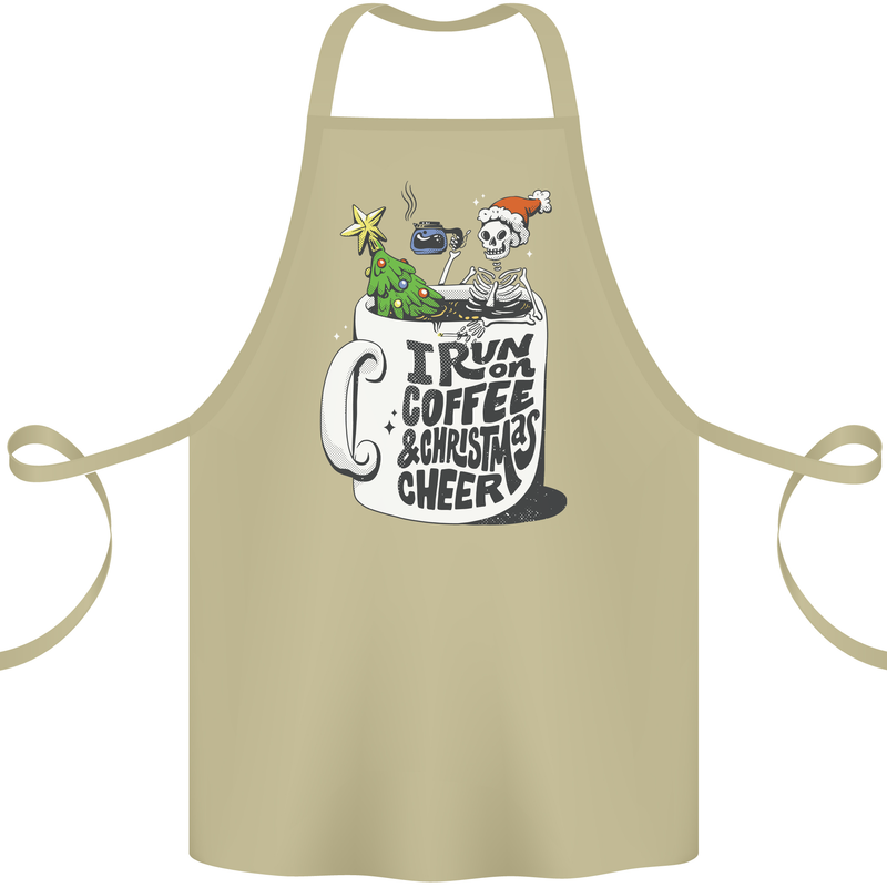 I Run On Coffee and Christmas Cheer Skull Cotton Apron 100% Organic Khaki