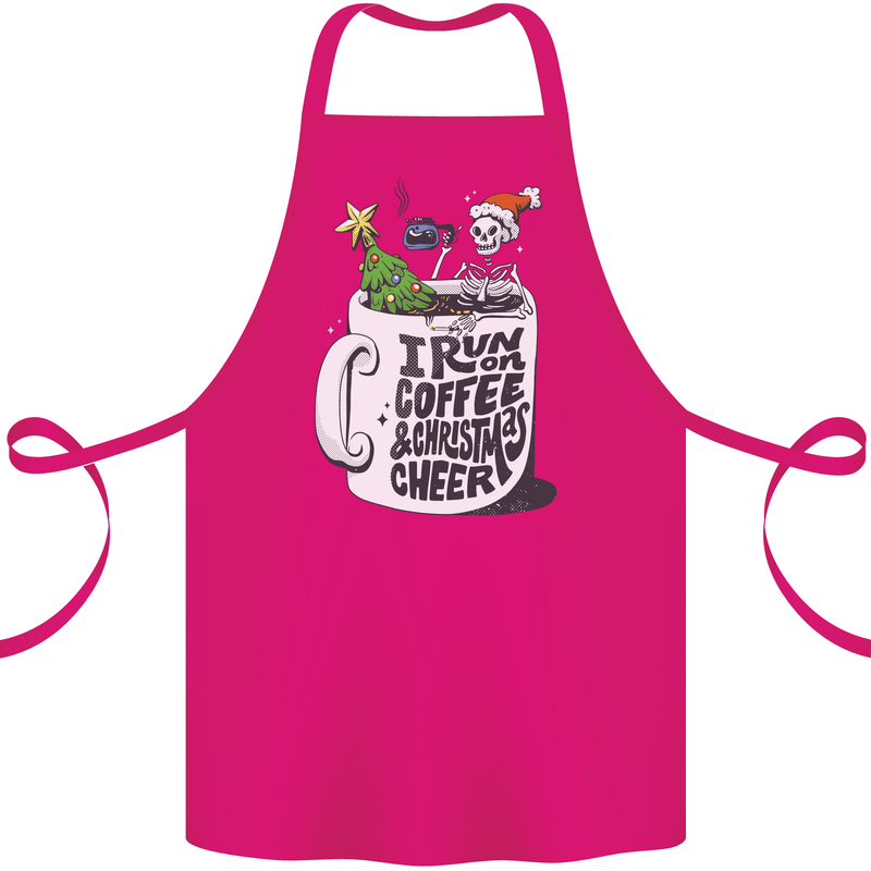 I Run On Coffee and Christmas Cheer Skull Cotton Apron 100% Organic Pink