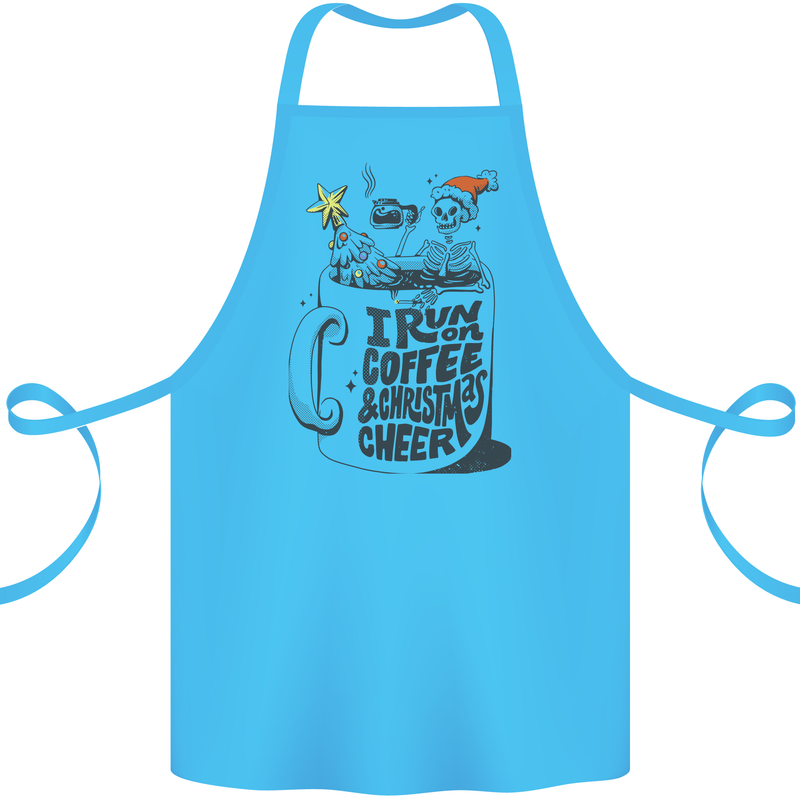 I Run On Coffee and Christmas Cheer Skull Cotton Apron 100% Organic Turquoise
