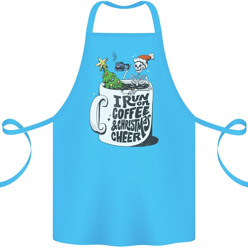 I Run On Coffee and Christmas Cheer Skull Cotton Apron 100% Organic Turquoise