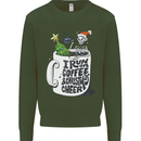 I Run On Coffee and Christmas Cheer Skull Kids Sweatshirt Jumper Forest Green