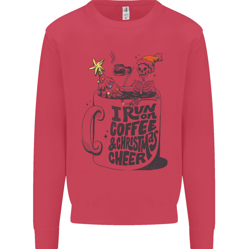 I Run On Coffee and Christmas Cheer Skull Kids Sweatshirt Jumper Heliconia