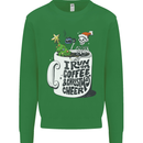 I Run On Coffee and Christmas Cheer Skull Kids Sweatshirt Jumper Irish Green