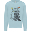 I Run On Coffee and Christmas Cheer Skull Kids Sweatshirt Jumper Light Blue