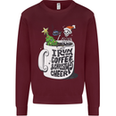 I Run On Coffee and Christmas Cheer Skull Kids Sweatshirt Jumper Maroon