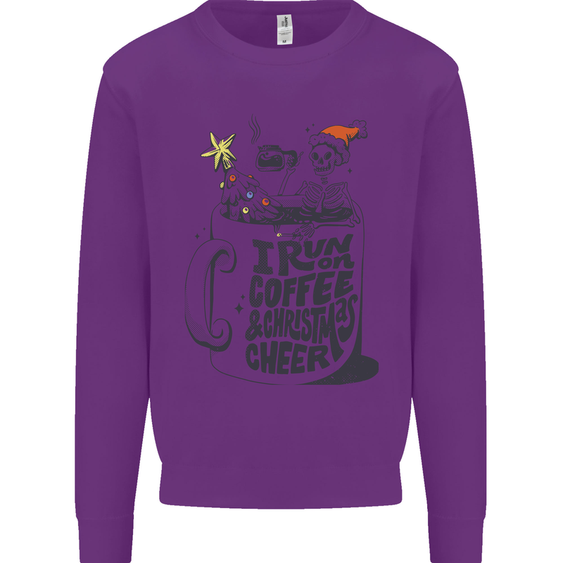 I Run On Coffee and Christmas Cheer Skull Kids Sweatshirt Jumper Purple