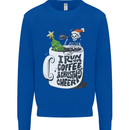 I Run On Coffee and Christmas Cheer Skull Kids Sweatshirt Jumper Royal Blue