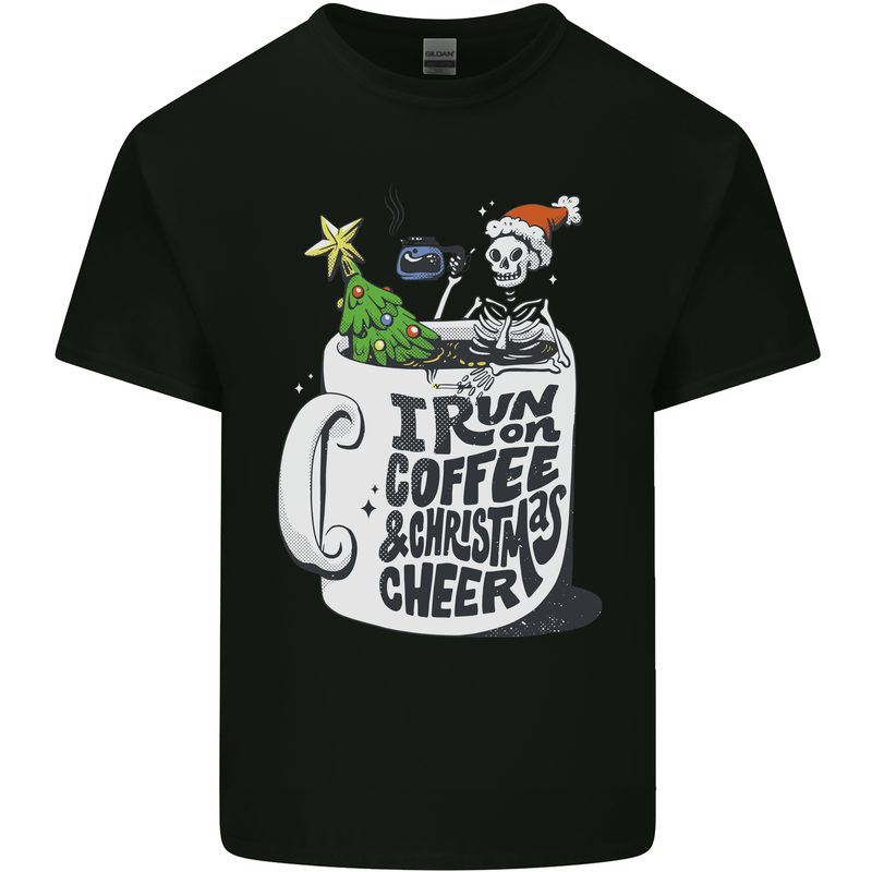 I Run On Coffee and Christmas Cheer Skull Kids T-Shirt Childrens Black