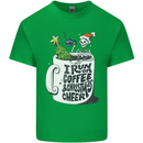 I Run On Coffee and Christmas Cheer Skull Kids T-Shirt Childrens Irish Green