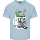 I Run On Coffee and Christmas Cheer Skull Kids T-Shirt Childrens Light Blue