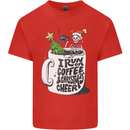I Run On Coffee and Christmas Cheer Skull Kids T-Shirt Childrens Red