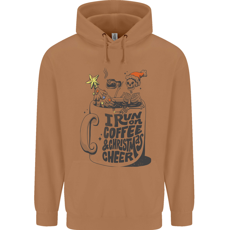 I Run On Coffee and Christmas Cheer Skull Mens 80% Cotton Hoodie Caramel Latte