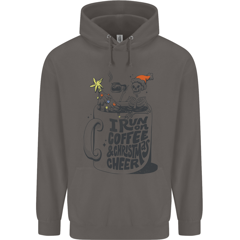 I Run On Coffee and Christmas Cheer Skull Mens 80% Cotton Hoodie Charcoal