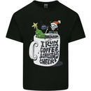 I Run On Coffee and Christmas Cheer Skull Mens Cotton T-Shirt Tee Top Black