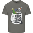 I Run On Coffee and Christmas Cheer Skull Mens Cotton T-Shirt Tee Top Charcoal