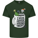 I Run On Coffee and Christmas Cheer Skull Mens Cotton T-Shirt Tee Top Forest Green