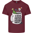 I Run On Coffee and Christmas Cheer Skull Mens Cotton T-Shirt Tee Top Maroon
