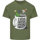 I Run On Coffee and Christmas Cheer Skull Mens Cotton T-Shirt Tee Top Military Green