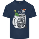 I Run On Coffee and Christmas Cheer Skull Mens Cotton T-Shirt Tee Top Navy Blue